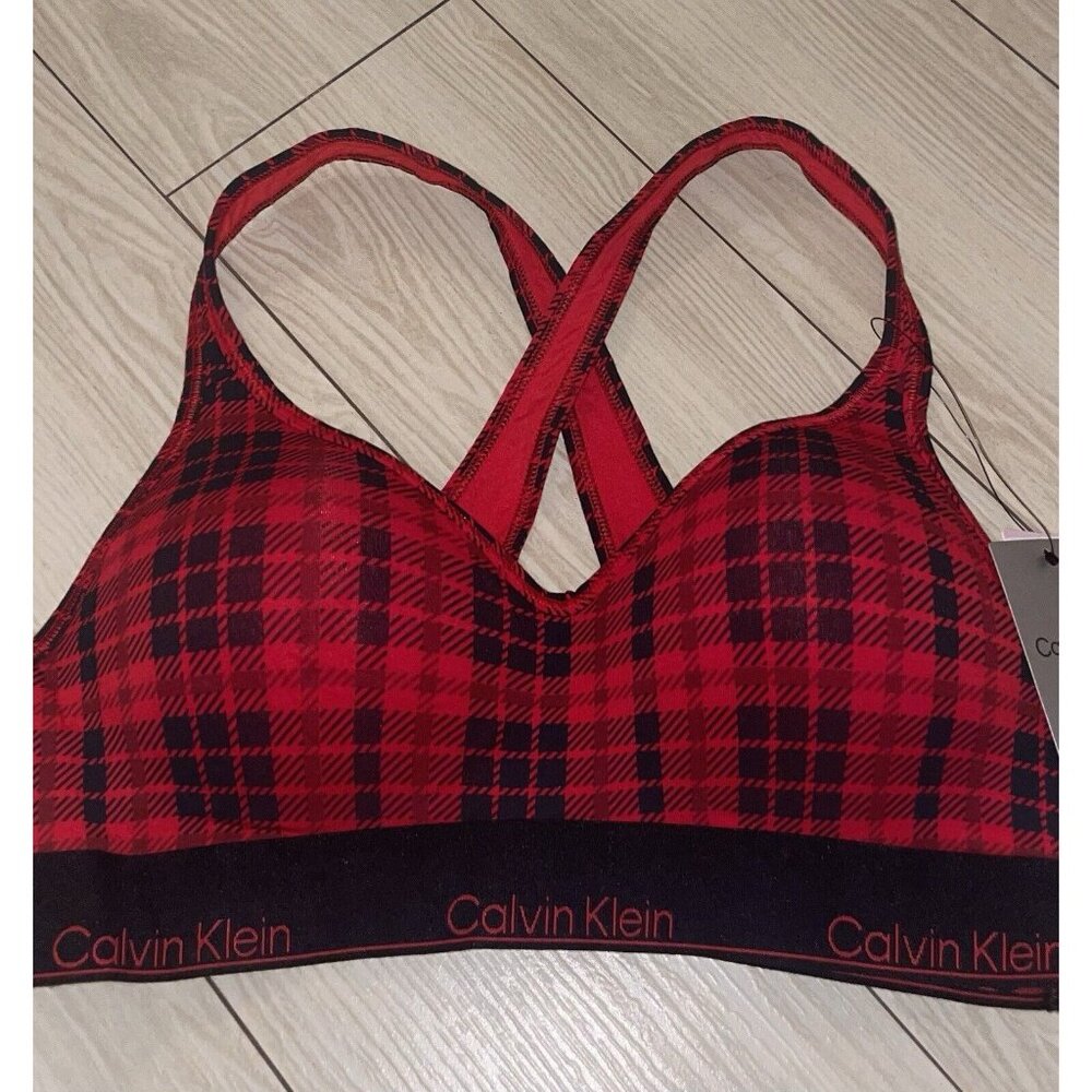 Calvin Klein QF7781 Modern Cotton Holiday Bralette Bra WF Womens L Large Plaid - Picture 3 of 6
